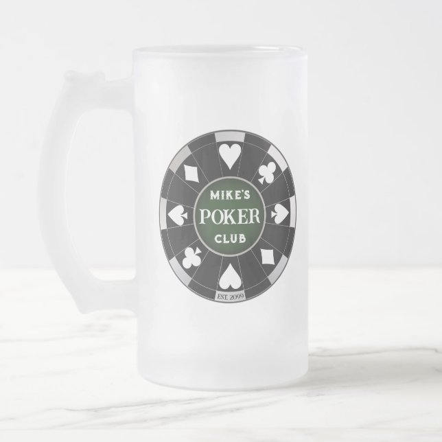 Poker Club Chip Frosted Beer Mug Glass Drinkware (Left)