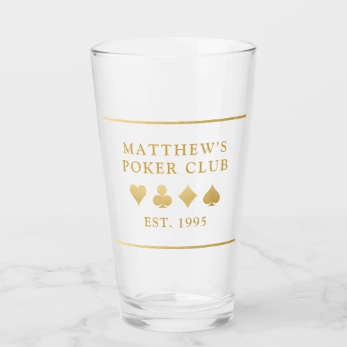 Poker Club Name and Date Playing Card Suit Beer Glass