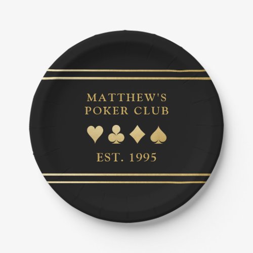 Poker Club Tournament Gold Playing Card Suits Paper Plates