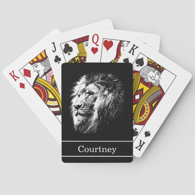 Poker Face Lion with Name on Black Cards (Back)