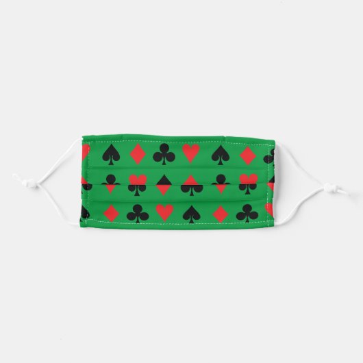 Poker Face Playing Card Suits on Green Adult Cloth Face Mask (Front, Folded)