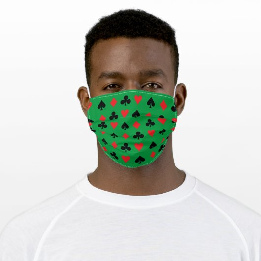 Poker Face Playing Card Suits on Green Adult Cloth Face Mask (Worn)