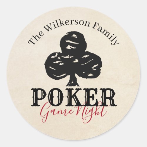 Poker Game Night Vintage Style Clubs Classic Round Sticker