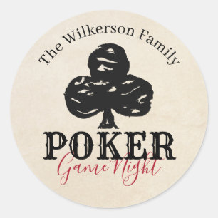 Poker Game Night Vintage Style Clubs Classic Round Sticker