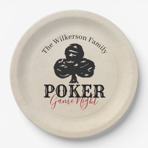 Poker Game Night Vintage Style Clubs Paper Plates