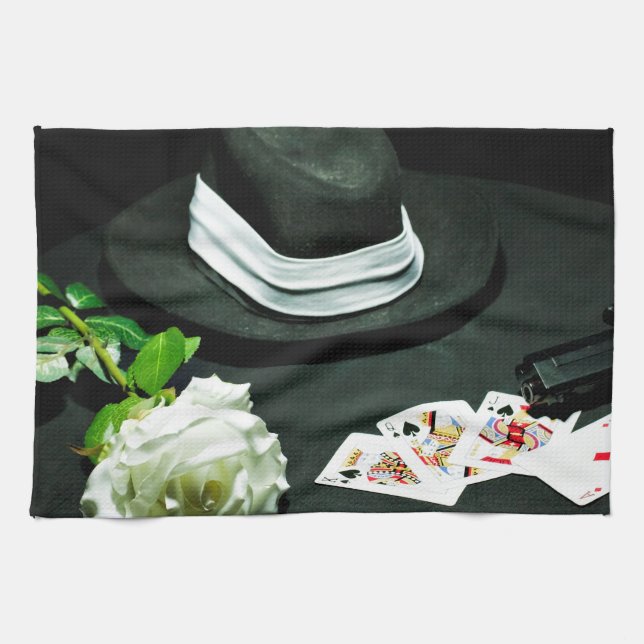 Poker gangster gun rose towel (Horizontal)