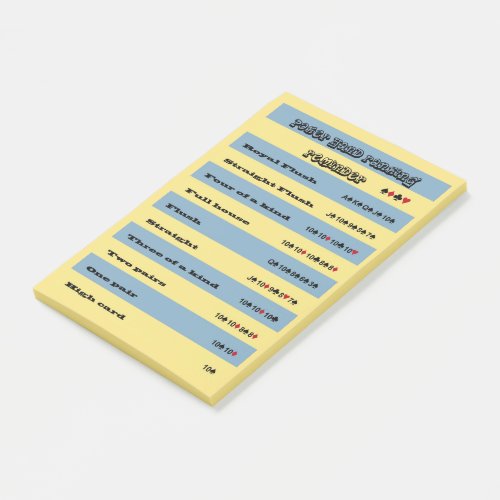 Poker Hand Ranking Reminder  Blu  Yellow Stripes Post_it Notes