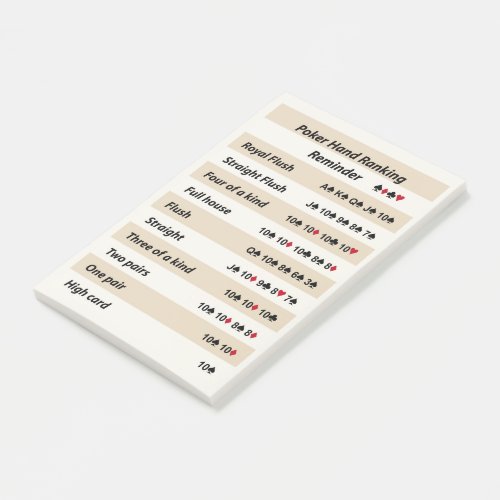 Poker Hand Ranking Reminder with Beige Stripes Post_it Notes