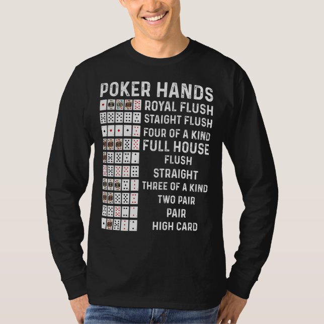 Poker Hands Cheat Sheet Card Casino Gam T-Shirt (Front)