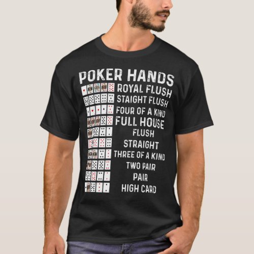 Poker Hands Cheat Sheet Card Casino Gam T_Shirt
