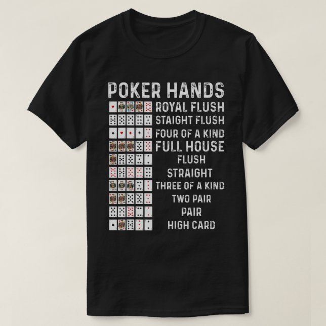 Poker Hands Cheat Sheet Card Casino Games Funny Pl T-Shirt (Design Front)