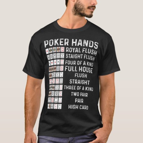 Poker Hands Cheat Sheet Card Casino Games Funny Pl T_Shirt