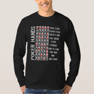 Poker Hands Cheat Sheet Card Casino Games Player T-Shirt