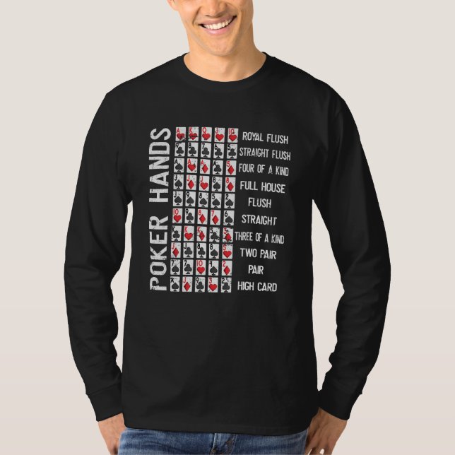 Poker Hands Cheat Sheet Card Casino Games Player T-Shirt (Front)