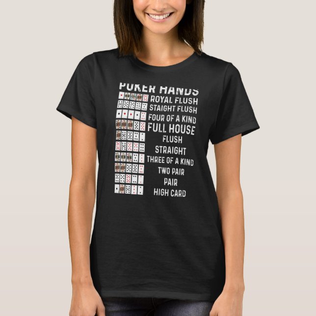 Poker Hands Cheat Sheet Card Casino Games  Player T-Shirt (Front)