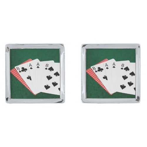 Poker Hands _ Dead Mans Hand Silver Cufflinks