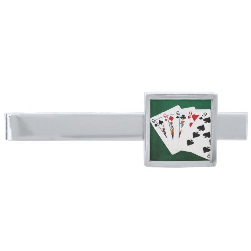 Poker Hands _ Full House _ Queen and Nine Silver Finish Tie Clip