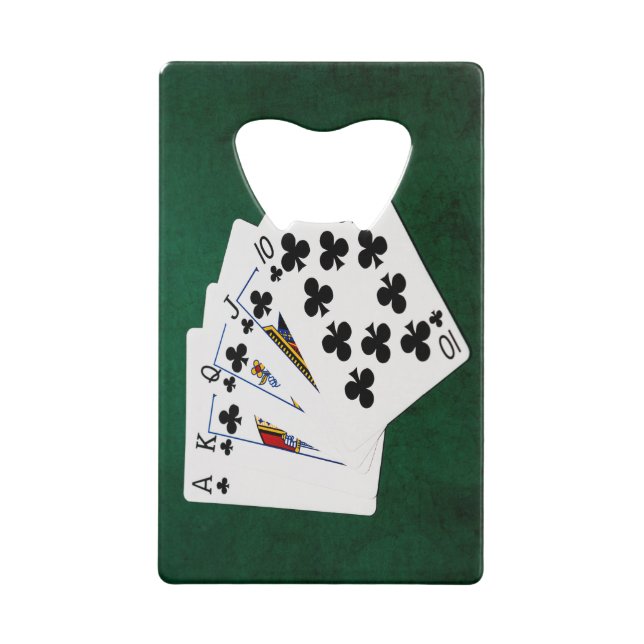 Poker Hands - Royal Flush - Clubs Suit Credit Card Bottle Opener (Back)