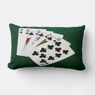 Poker Hands - Royal Flush - Clubs Suit Lumbar Pillow