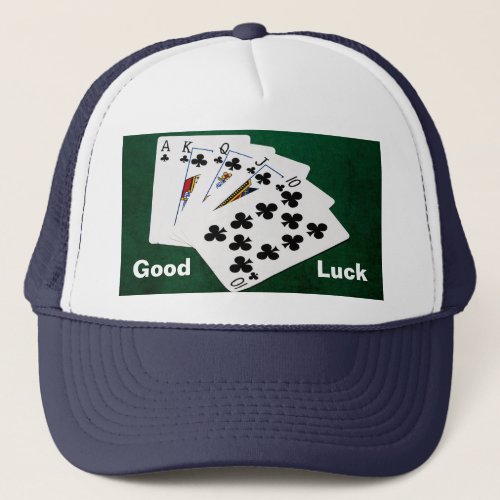 Poker Hands _ Royal Flush _ Clubs Suit Trucker Hat