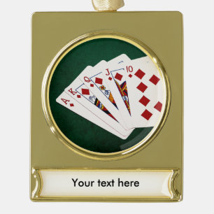 Poker Hands - Royal Flush - Diamonds Suit Gold Plated Banner Ornament