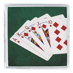 Poker Hands - Royal Flush - Diamonds Suit Silver Finish Lapel Pin