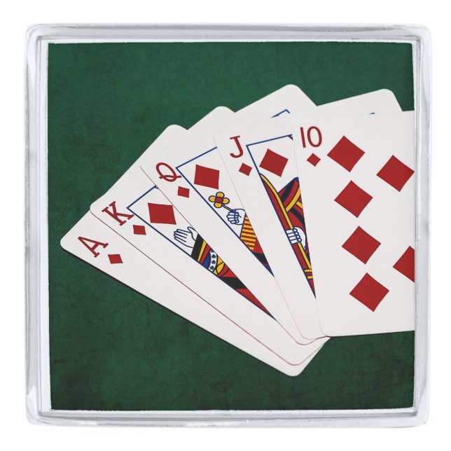 Poker Hands - Royal Flush - Diamonds Suit Silver Finish Lapel Pin (Front)