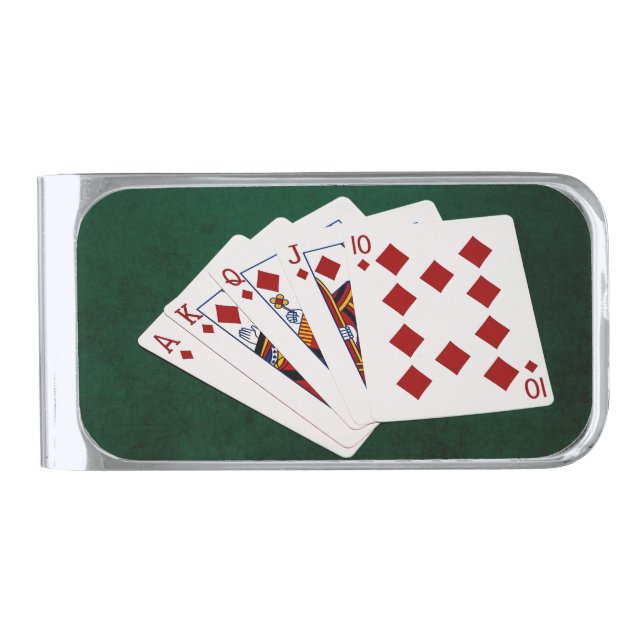 Poker Hands - Royal Flush - Diamonds Suit Silver Finish Money Clip (Front)
