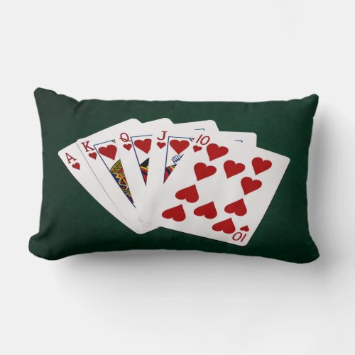 Poker Hands _ Royal Flush _ Hearts Suit Lumbar Pillow