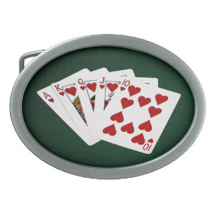 Poker Hands - Royal Flush - Hearts Suit Oval Belt Buckle