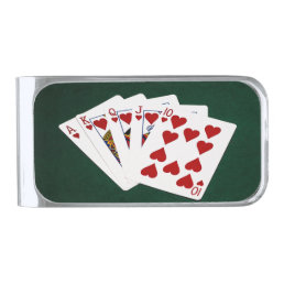 Poker Hands - Royal Flush - Hearts Suit Silver Finish Money Clip