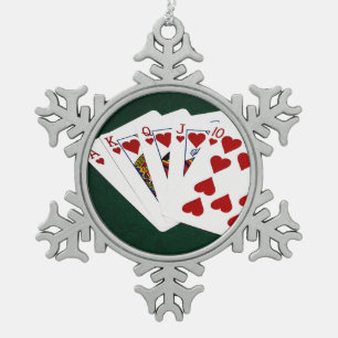 Poker Hands - Royal Flush - Hearts Suit Snowflake Pewter Christmas Ornament