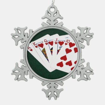 Poker Hands - Royal Flush - Hearts Suit Snowflake Pewter Christmas Ornament by DigitalSolutions2u at Zazzle