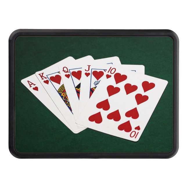 Poker Hands - Royal Flush - Hearts Suit Trailer Hitch Cover (Front)