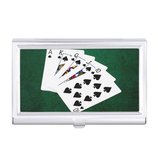 Poker Hands - Royal Flush - Spades Suit Business Card Holder (Front)