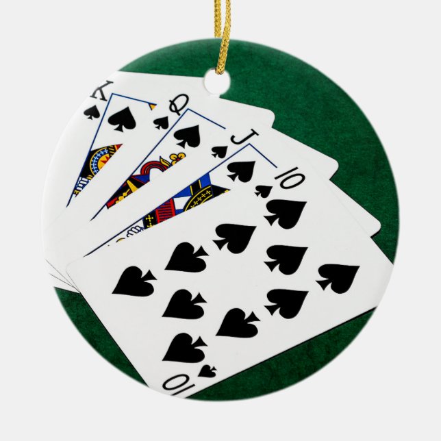 Poker Hands - Royal Flush - Spades Suit Ceramic Ornament (Front)