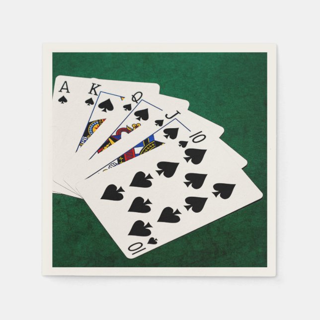 Poker Hands - Royal Flush - Spades Suit Paper Napkins (Front)