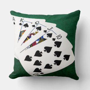 Poker Hands - Royal Flush - Spades Suit Throw Pillow