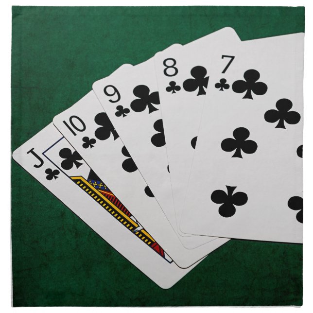 Poker Hands - Straight Flush - Clubs Suit Napkin (Front)