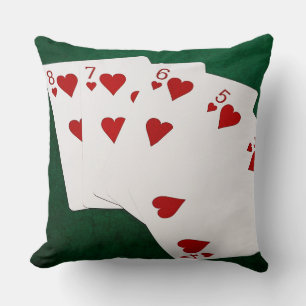 Poker Hands - Straight Flush - Hearts Suit Throw Pillow