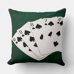 Poker Hands - Straight Flush - Spades Suit Throw Pillow
