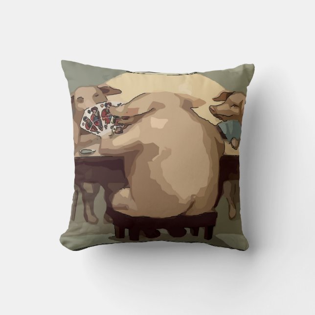 Poker Hogs Card Party Throw Pillow (Front)