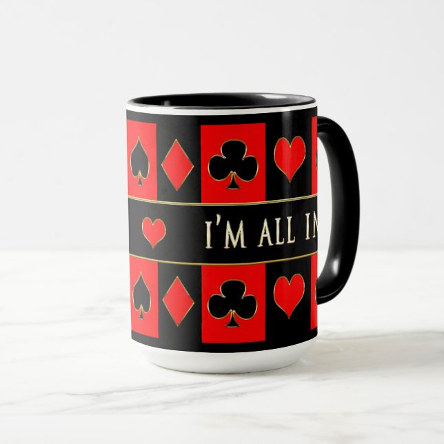 POKER MUG - I'm All In - Red/Black/Gold (Front Right)