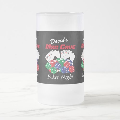 Poker Night at the Man Cave Frosted Glass Beer Mug