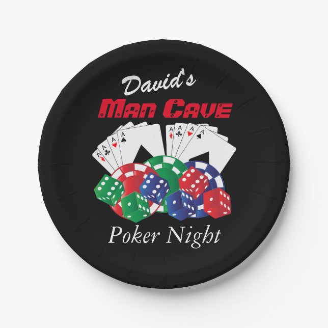 Poker Night at the Man Cave Paper Plates (Front)