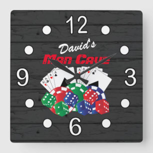 Poker Night at the Man Cave Square Wall Clock