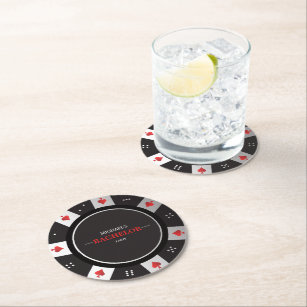 Poker Night Bachelor Party Las Vegas Casino Round Paper Coaster