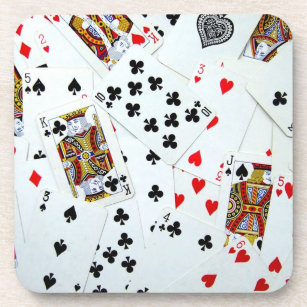 SET OF 4 SQUARE TILE COASTERS CORK BACK CASINO ROYALE ACES POKER PLAYING CARDS 