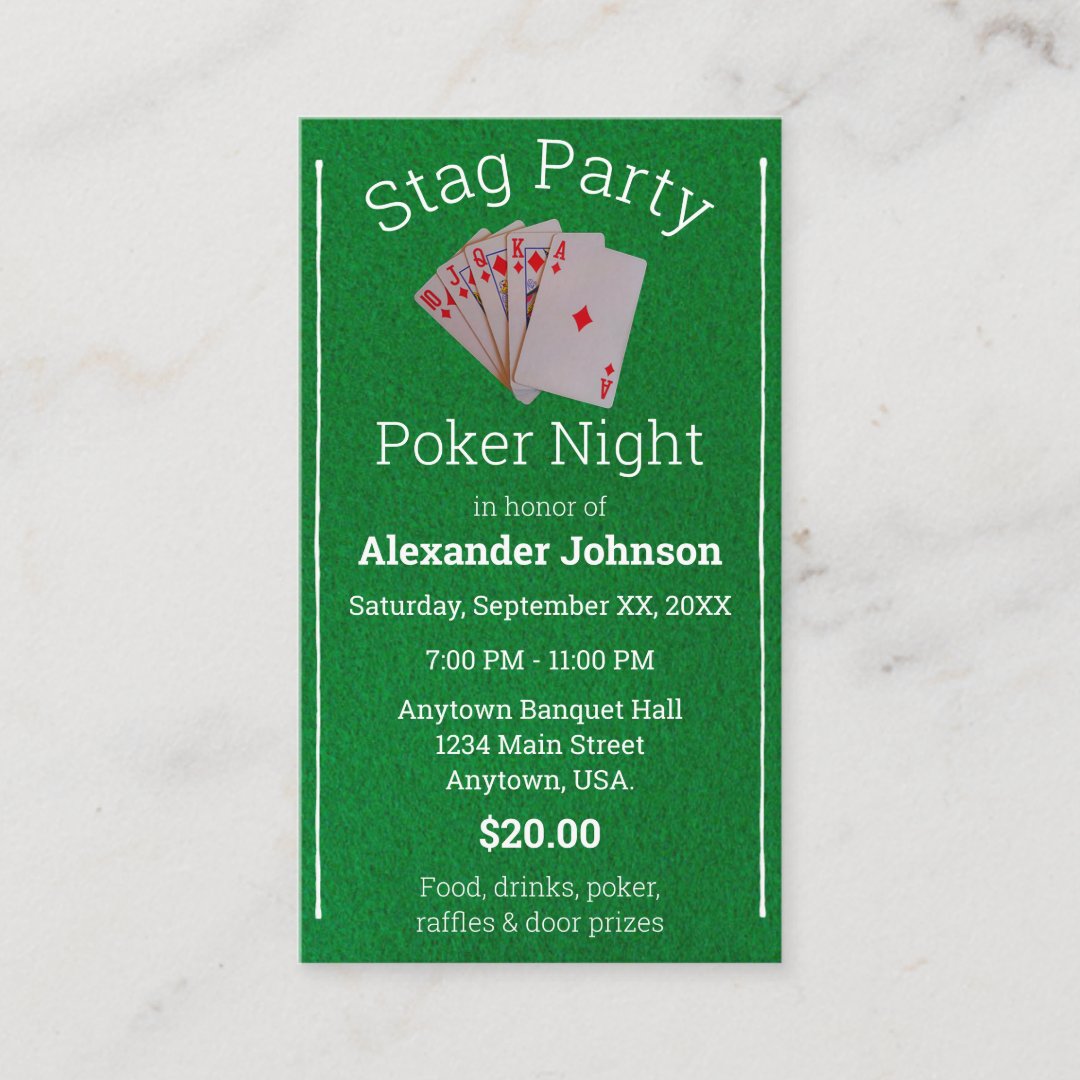 Poker Night Playing Cards Stag Party Ticket Zazzle