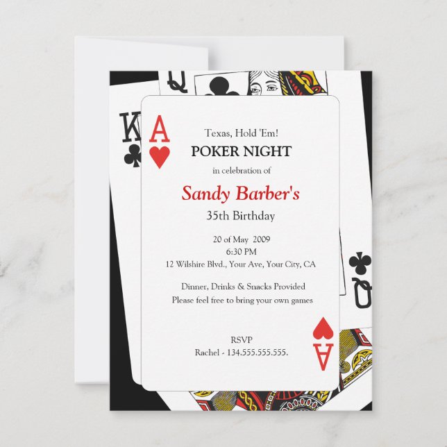 Poker Night - Texas Hold 'Em Party Invitation (Front)